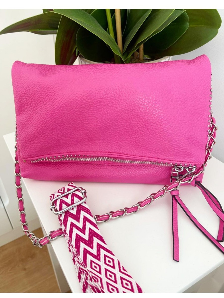 Caperucita Rosa (Rosa Navarro) Bolso Pliegue Fucsia Mini Remaches Wss-78 (Db)