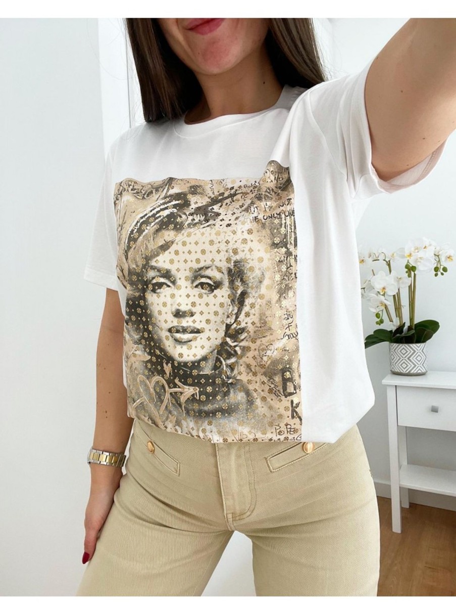 Caperucita Rosa (Rosa Navarro) Camiseta Blanca Manga Corta Monroe Beige (L37)