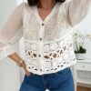 Caperucita Rosa (Rosa Navarro) Blusa Botones Blanca Detalles Lentejuelas Escote Y Troquelado Sidney