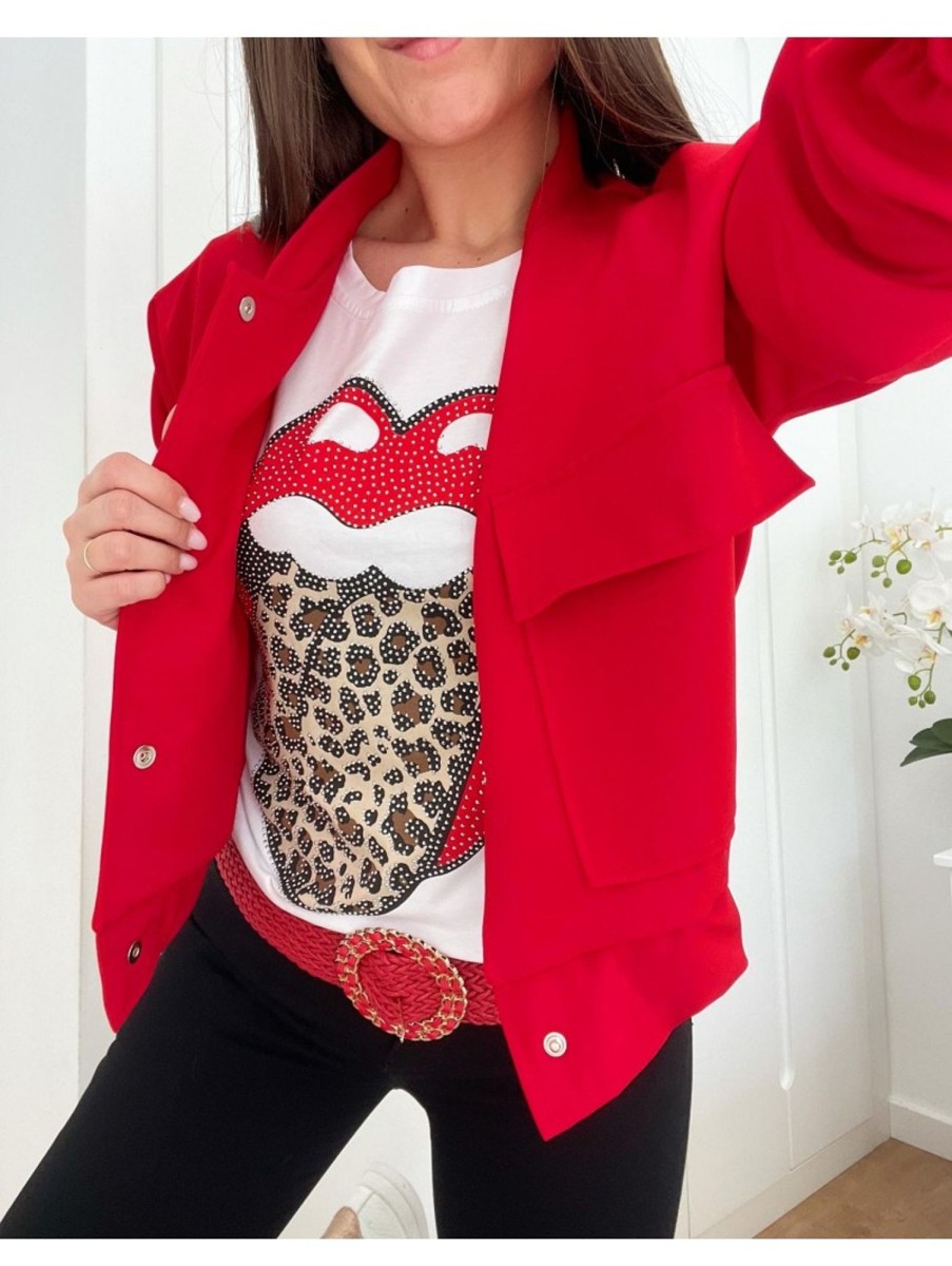 Caperucita Rosa (Rosa Navarro) Camiseta Blanca Manga Corta Labios Rojos Leo (V07)