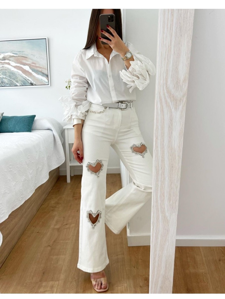 Caperucita Rosa (Rosa Navarro) Pantalon Vaquero Blanco Corazones Joya Aq1306-1 (V09)