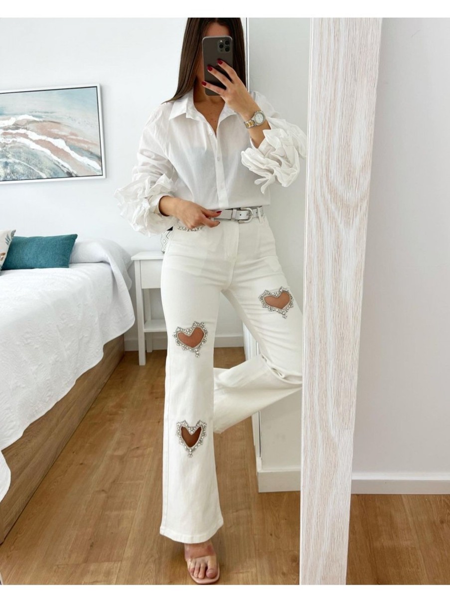 Caperucita Rosa (Rosa Navarro) Pantalon Vaquero Blanco Corazones Joya Aq1306-1 (V09)